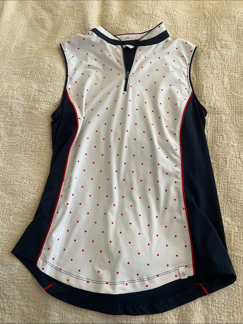 Lady Hagen Sleeveless Golf Polo Womens Size Small Blue White Red Polka Dot Top